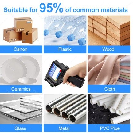 Printer Handheld Inkjet Portable Printe-r – With USB Flash Disk, 42ml Fast-Dry Ink, Positioning Plate & Touch Pen for Expiry/Manufaturing Date, Batch Number, Barcode & Logo on Plastic, Wood, Metal, Stone, Glass, Cloth and Carton